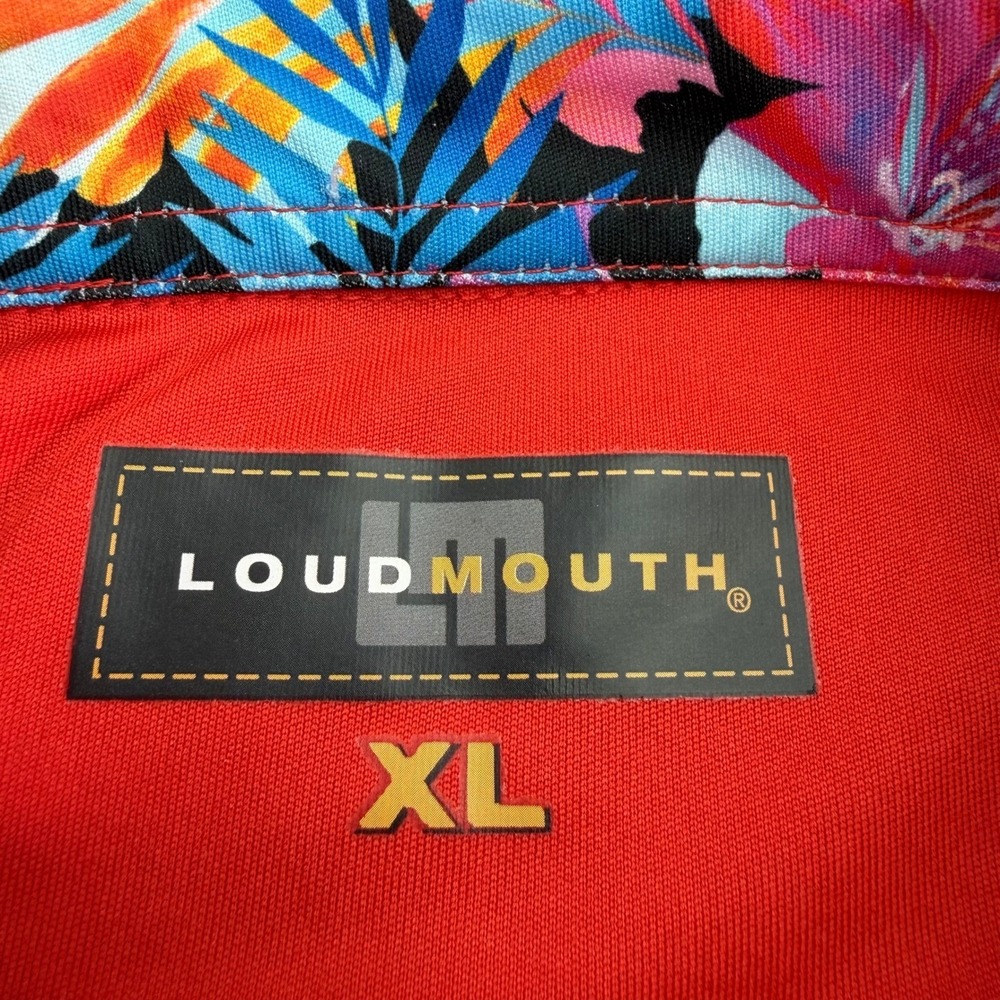Loudmouth Polo Shirt Mens Extra Large Red Tropical Placket Print Golf Stretch‎ - Picture 2 of 10